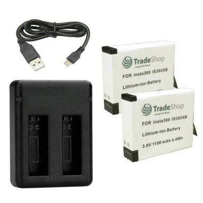 Ladestation Ladekabel + Micro-USB Kabel inkl. 2x Akku 1150mAh für insta360 One X