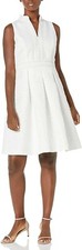 Pappagallo Women's Mock Neck Pleated Skirt Dress White Size 6 $99