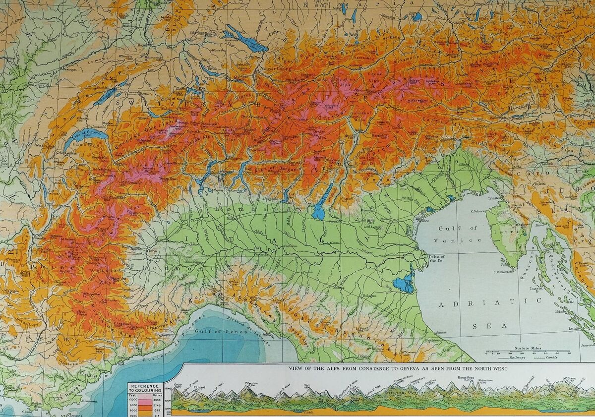 Alps Mountains Physical Map Satellite - S L1200