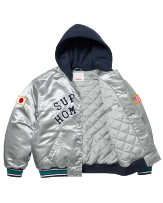 ウェア Supreme run Satin Hooded Varsity Jk Supreme x Homerun Satin Hooded Varsity Jacket Mens XL Grey | eBay