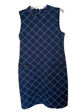 Sharagano Ponte Sleeveless Sheath Dress Windowpane Stretch Black Size 14 Career