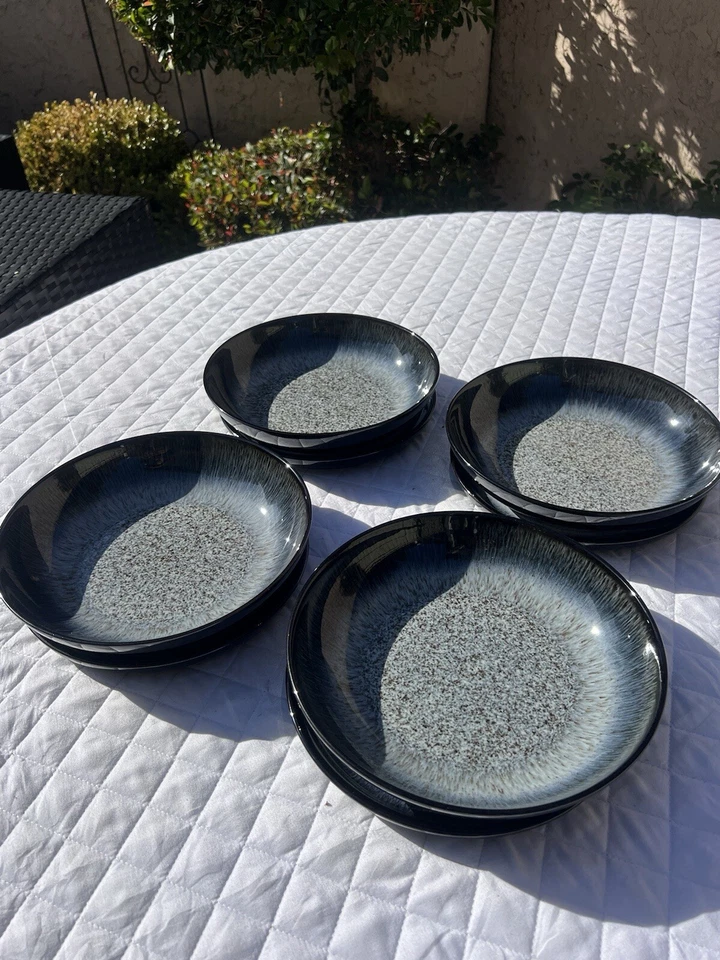 "Juego de 8 cuencos de pasta Denby gris negro halo 8,5"" y plato mediano coupé lote Inglaterra" Foto 2 de 4