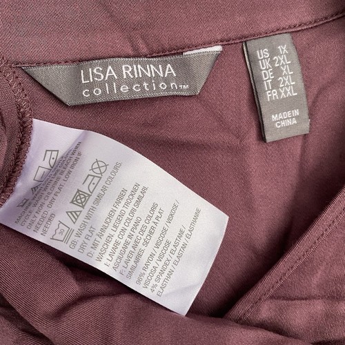 NEW Lisa Rinna Collection Plum Wine Blouse Plus Size 1X Stretch Woven Open Neck - Picture 4 of 11