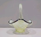 Fenton Topaz / Vaseline WINGED Carnival Crest Daisy Button Basket ~ GLOWS!
