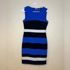 TOMMY HILFIGER Womens Blue Zippered Color Block Sleeveless Evening Dress 6