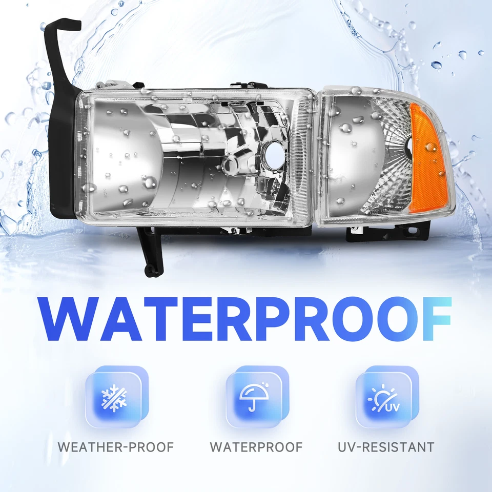 Pair Headlights For 1994-2002 Dodge Ram 1500 2500 3500 Chrome Housing Headlamps - Image 4 of 4