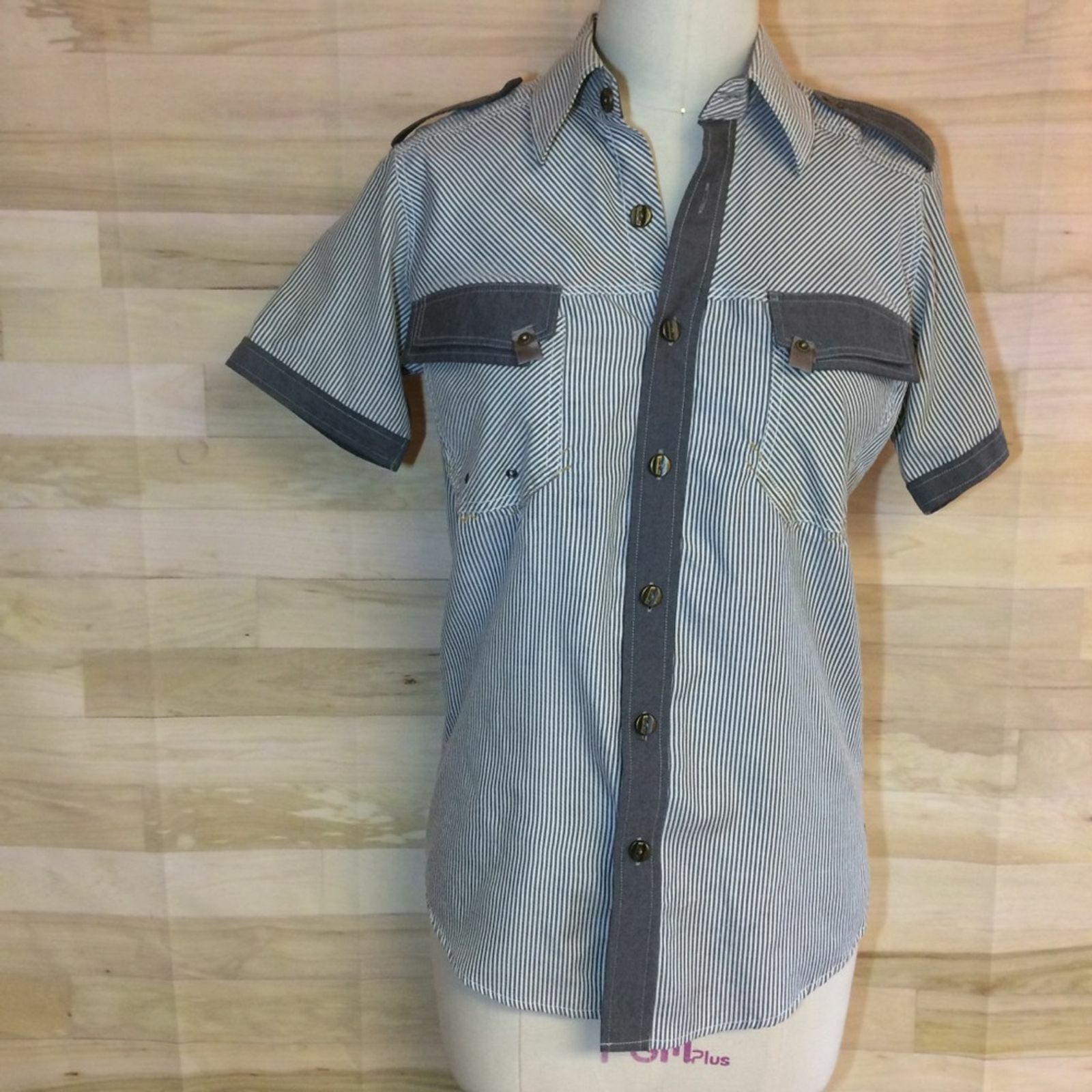 Liquid Military Button Down Short Sleeve Blouse - image 1
