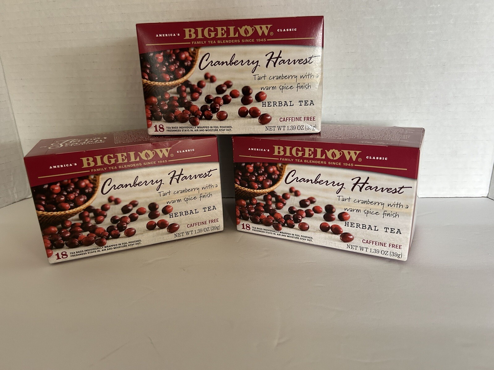 Bigelow Cranberry Harvest Herbal Tea (3 Boxes) Caffeine Free 18 Ct BB 8