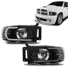 Fit For 02-05 Dodge Ram 1500 2500 3500 Black Housing Led Drl Headlight Lamp
