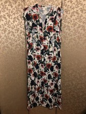 H&M Pink Red Multi-Color Ruffle Floral Shirt Maxi Dress Size 12