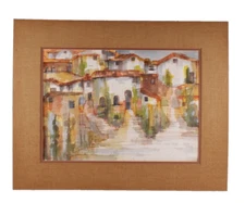 Mid Century Tuscan Village Watercolor Painting Signed Herring