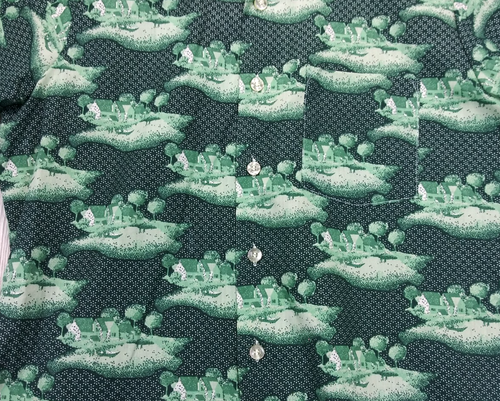 VTG 70s JC Penney Shirt Medium 15/15.5 Green Short Sleeve Lakehouse AOP No Iron - Picture 5 of 8