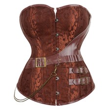 Corsetto steampunk marrone overbust gotico elastico disossato retrò donna bustier S-6XL