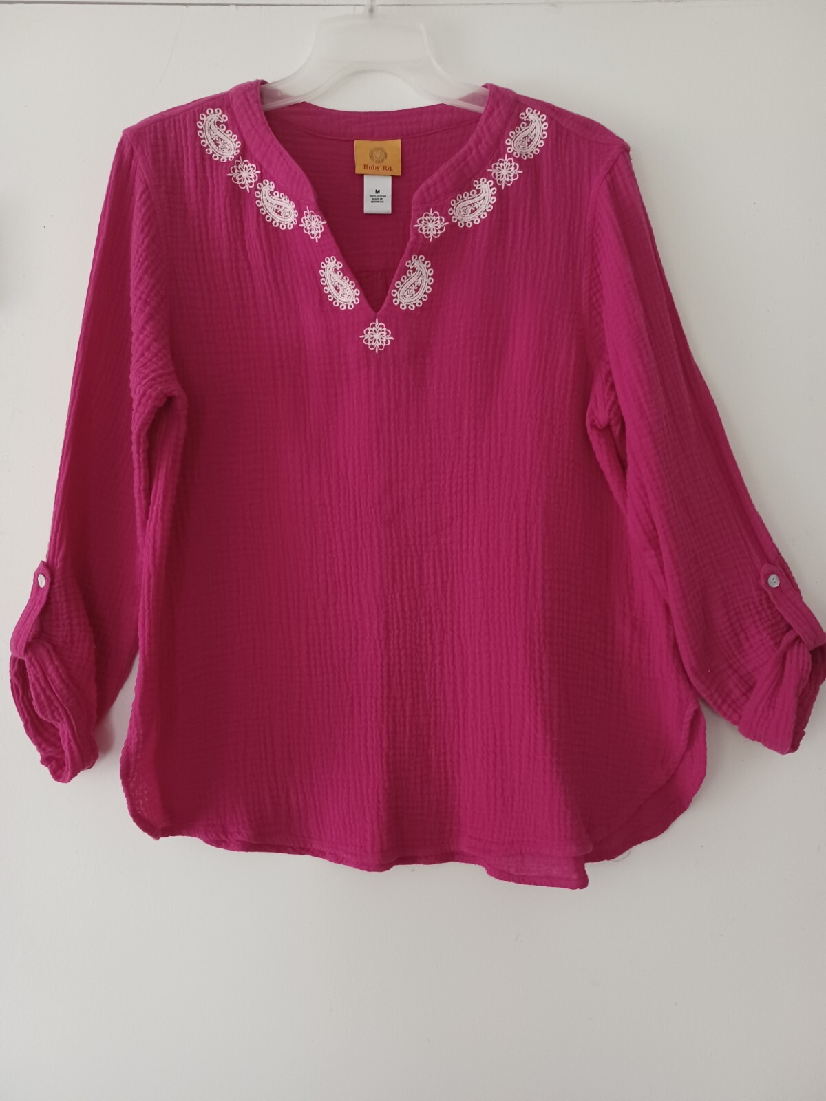 Ruby Rd.  solid pink red cotton gauze top small S… - image 2