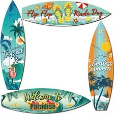 4 Pcs Surfboard Wall Hanging Sign Wooden Beach Decor Summer Themed
