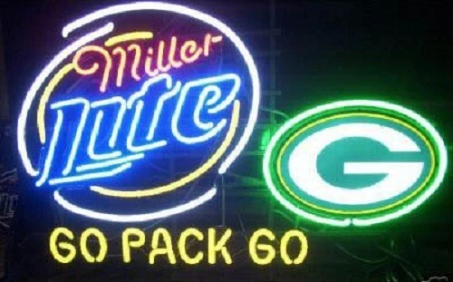 US STOCK Miller Lite Beer Green Bay Packers Go 24"x20" Neon Sign Lamp Light