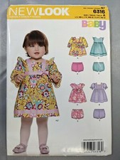 Simplicity New Look Pattern 6316 Infant Dresses Diaper Cover Zip NB S M L UNCUT