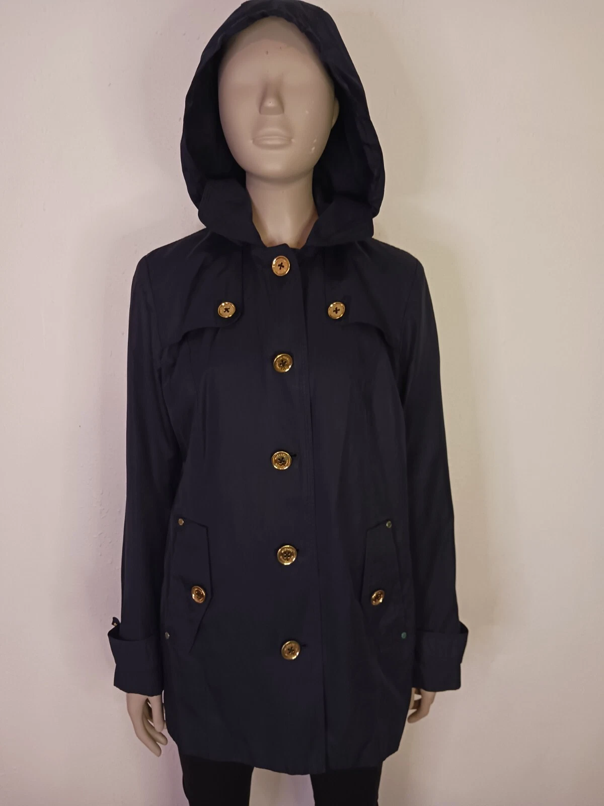 Michael Kors trincea antipioggia donna taglia small cappuccio rimovibile marrone chiaro oro