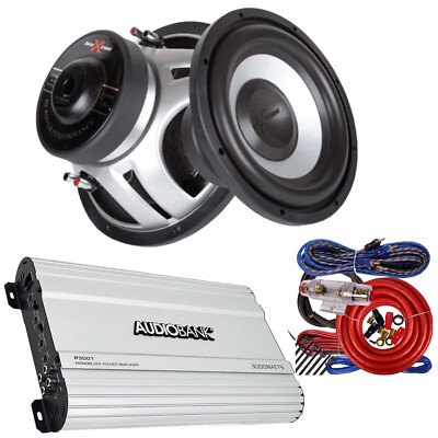 2x Soundxtreme ST-1252 2600W Subwoofers + Audiobank P3001 3000W Amp + 4 Ga Kit