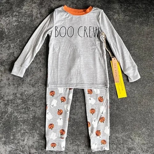 Rae Dunn Sz 4 Pajama Set Halloween Unisex BOO CREW Top Pumpkins Ghosts Pants NWT - Picture 15 of 16