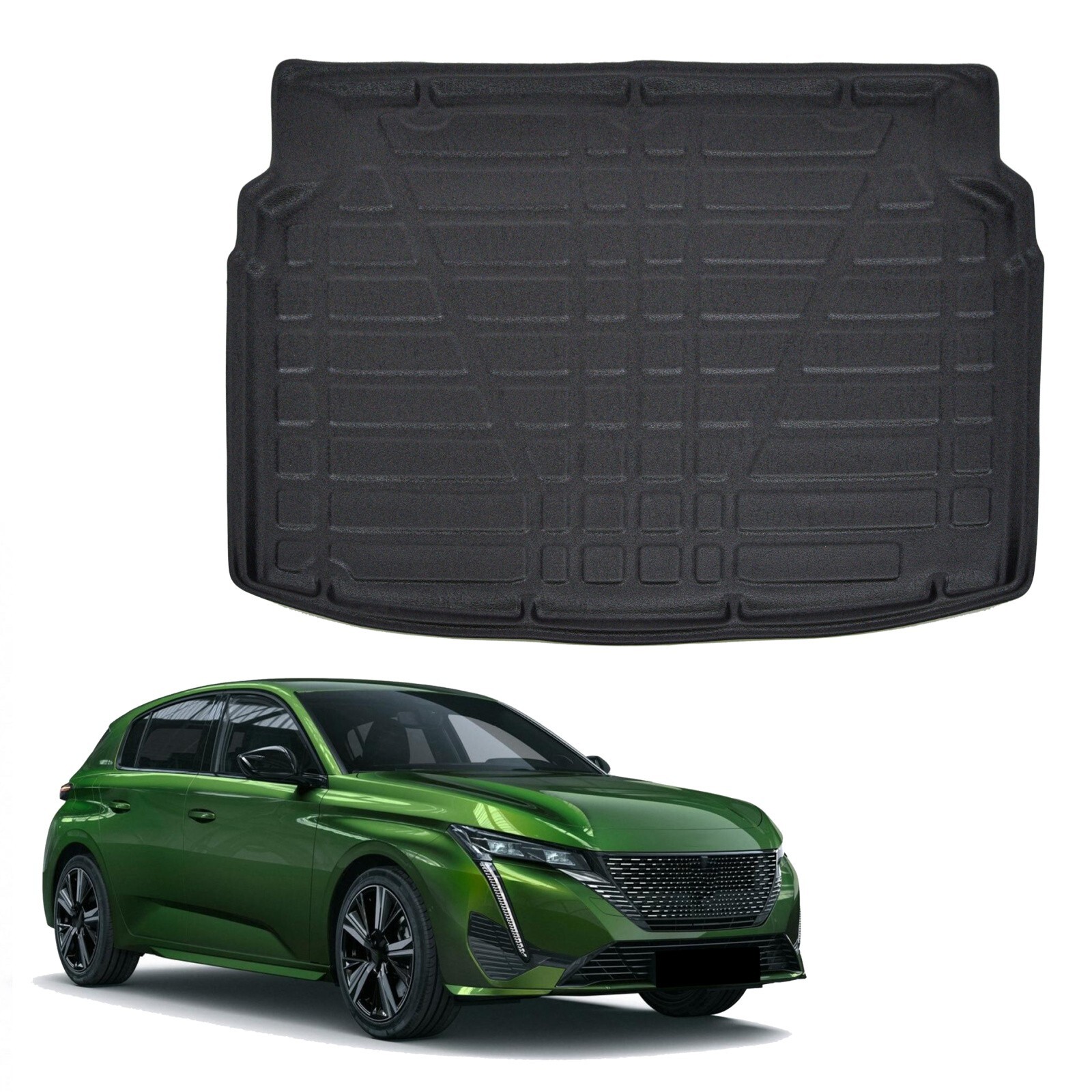 Tapis de coffre sur mesure Peugeot 308 depuis 2022 en caoutchouc noir