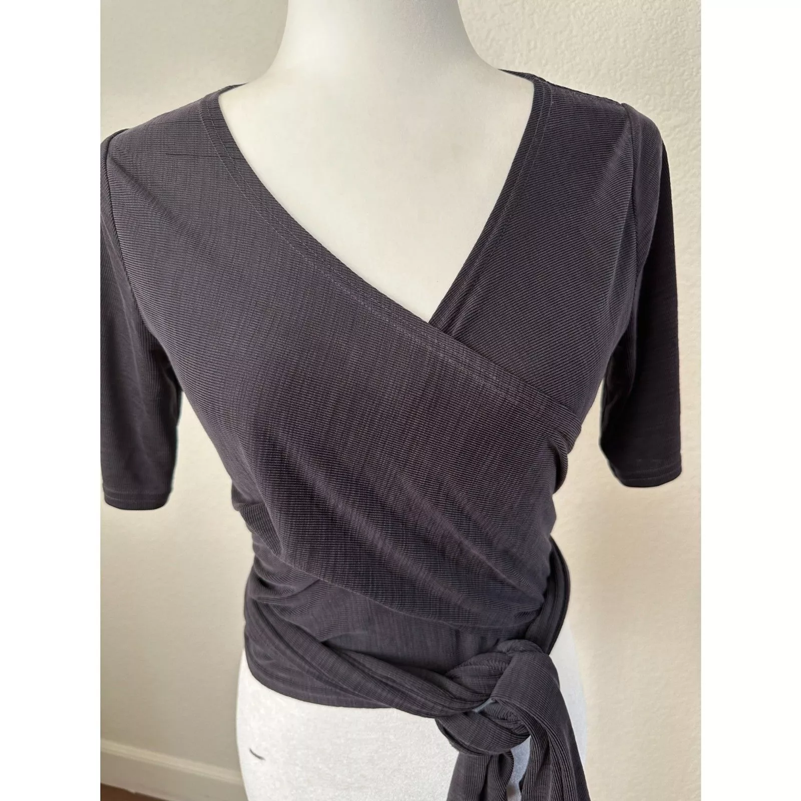 free-people-movement microribbed wrap tie short sleeve balletcore shirt