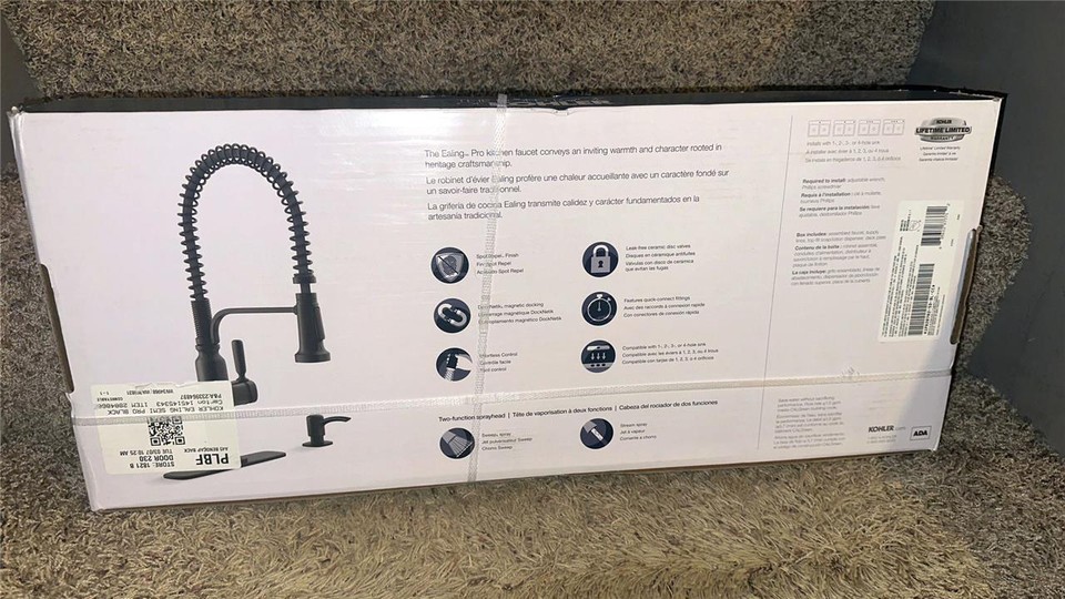 KOHLER Ealing Pro Matte Black Spring Pulldown Kitchen Faucet with