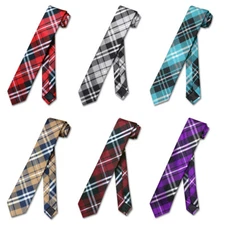 Vesuvio Napoli Narrow NeckTie PLAID Striped Design Men's 2.5" Skinny Neck Tie