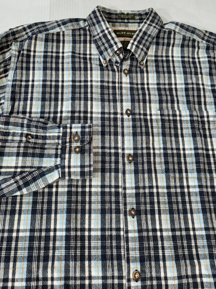 Camisa con botones a cuadros manga larga tallada con volantes para hombre L azul marino dorado blanco Lt azul Foto 3 de 4