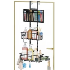 3-Tier Over The Door Shower Caddy No Drilling Hanging with Quick-Drying Mesh Bag
