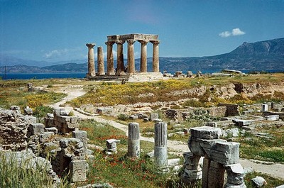 Distant View of the Temple of Apollo at Corinth Historic Old Photo