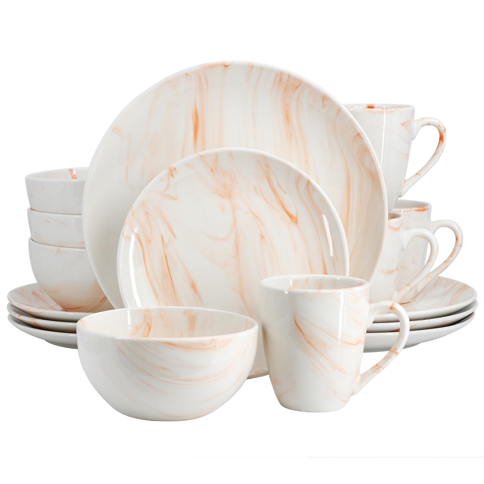 Fine Marble 16 Piece Porcelain Dinnerware Set, Tableware Set, Everyday Dining...