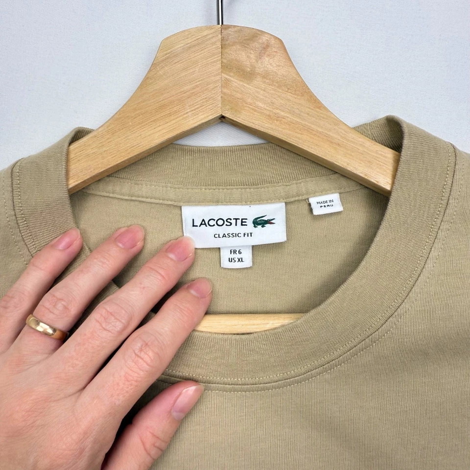 Lacoste T-Shirt Men’s Size XL Classic Fit Logo Beige 100% Cotton Made in Peru - Image 2 of 4