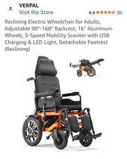 VERPAL 500W Reclining Foldable Power Wheelchair 5-Speed USB LED Black/Orange