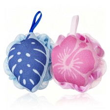 2 PCS Shower Loofah Sponge Hawaiian Floral Bath Pouf Gentle Body Scrubber