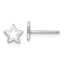 Sterling Silver Polished and Grooved Star Childrens Post Earrings