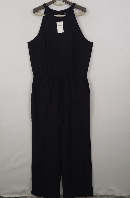 Banana Republic Black Embroidered Halter Jumpsuit Wide Leg Size 14