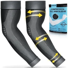 Sports Compression Arm Sleeves for Men & Women Pair Full Arm Supports Protect...