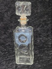 Art DecoGlass Whiskey Decanter Geometric Circle Pattern Square Stopper **67-12.1