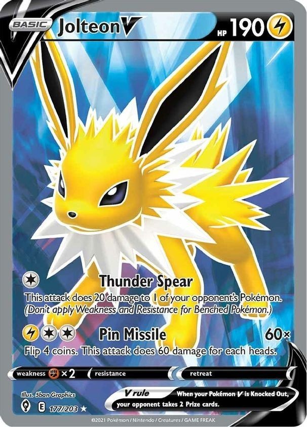 Jolteon V - 177/203 - Pokemon Evolving Skies Sword & Shield Full Art Card NM