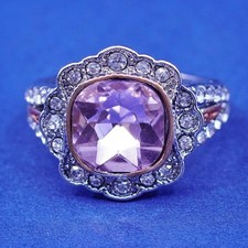 Size 7.75, vintage Sterling 925 silver handmade statement ring pink crystal