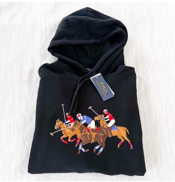 Polo Ralph Lauren Triple Pony Felpa con Cappuccio Uomo in Pile Nera Taglia XXL NUOVA CON ETICHETTE