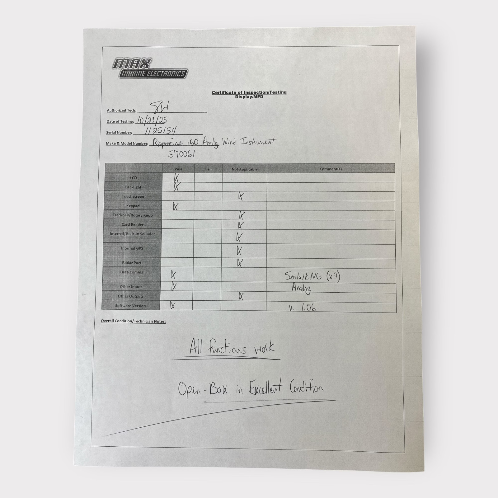 Raymarine i60 Wind Instrument - E70061 - 90 Day Warranty - Tested - Open Box