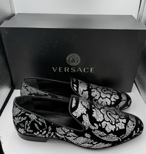 Versace Men’s Black Velvet Silver Studded Smoking Loafers Shoes Size 41 Italy