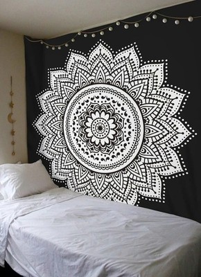 Black & White Mandala Tapestry | Boho Hippie Wall Hanging | Large 135*210 CM