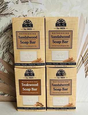4-Pack Okay ~ Sandalwood & Teakwood Nourishing & Moisturizing Bar Soap 9 oz Each