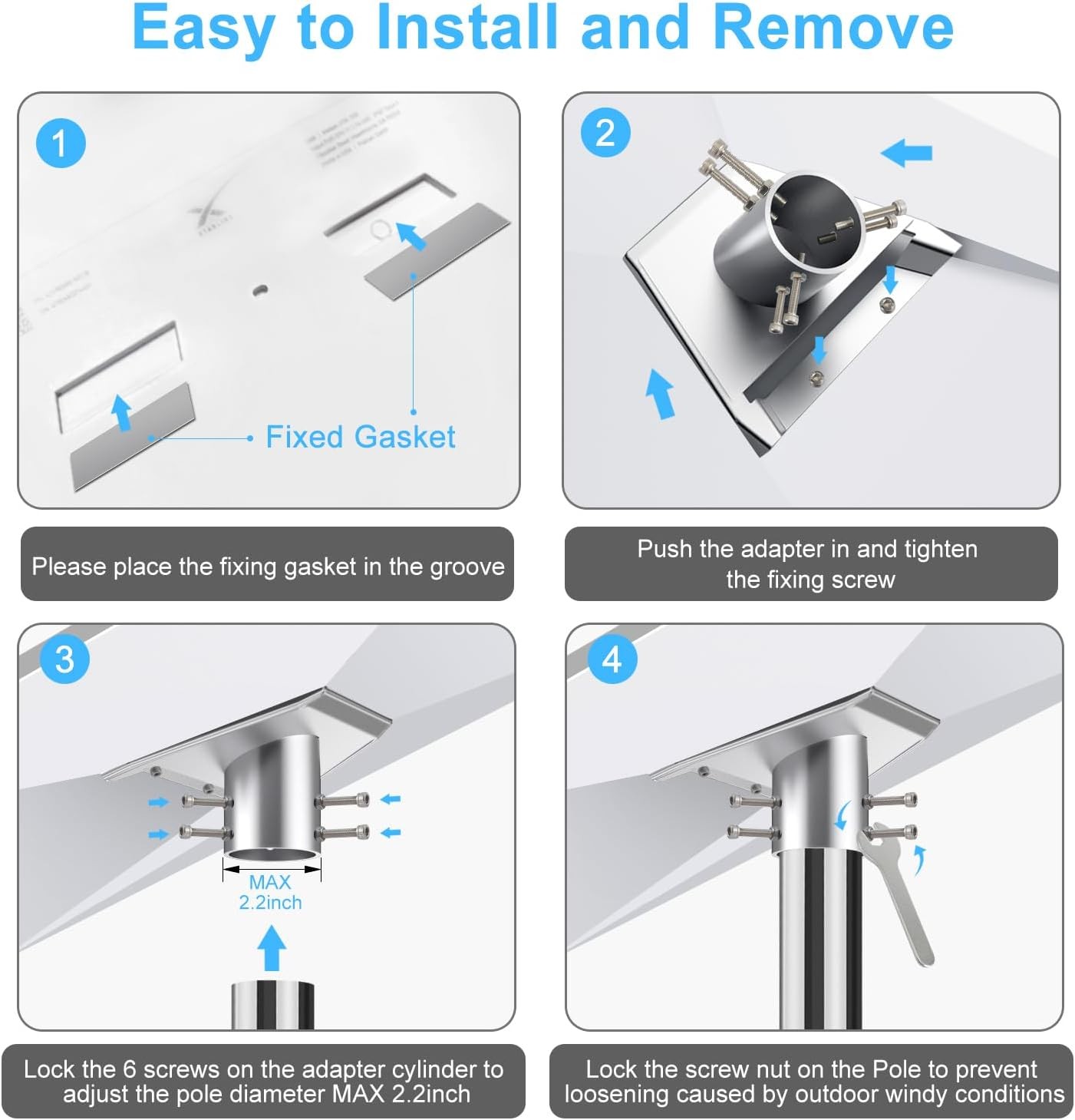 Heavy Duty Starlink Gen 3 Pipe Adapter, V4 Pole Adapter Silver 