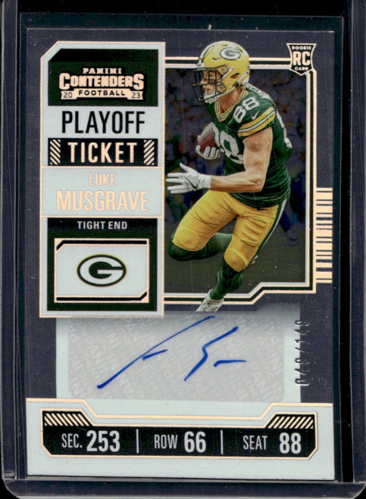 2023 Contenders Luke Musgrave RC Playoff Ticket Auto Rookie #49/149 Packers
