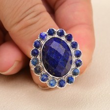 Natural Blue Lapis lazuli  Stone Oval Shape Faceted Gems Adjustable Rings Gifts