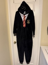 Harry Potter Sleepwear Hogwarts One-Piece Hooded Pajamas Black L 12/14 Fleece